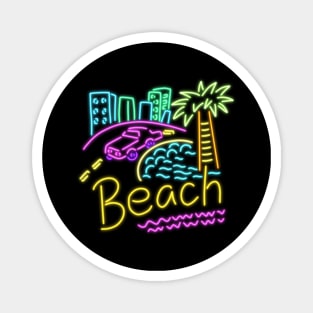 Beach neon house palm trees multi color pink Cadillac sand sun Magnet